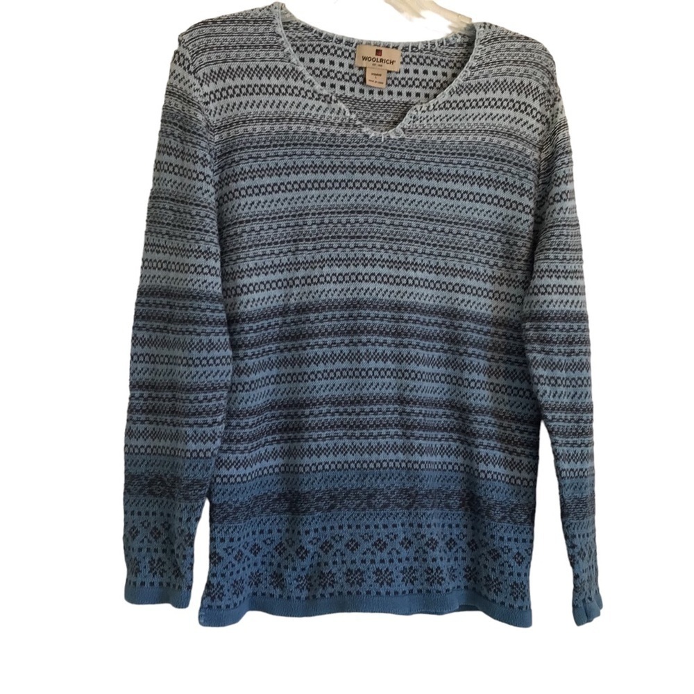Woolrich Peacock Sweater Women Sz‎ L Blue Long Sleeve Fair Isle Cozy